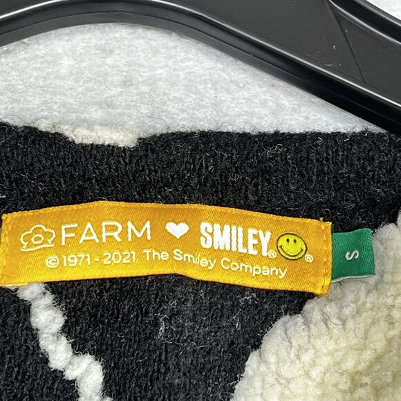 Farm Rio X Smiley Long Cardigan Women’s Small Oversized Black White - Teddy - Picture 10 of 12